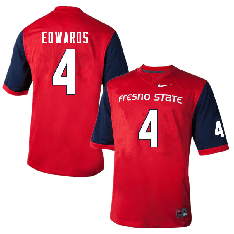 Men #4 Emoryie Edwards Fresno State Bulldogs College Football Jerseys Sale-Red - Click Image to Close